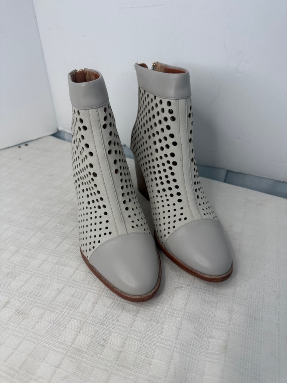 Perforated Ankle Booties in Light Gray - Women